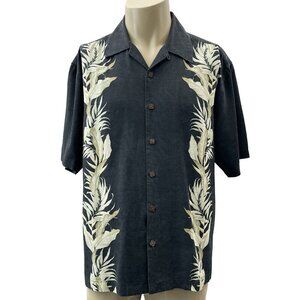 Vintage Jamaica Jaxx Silk Aloha Island Button-Up Shirt Short Sleeve Black Mens L
